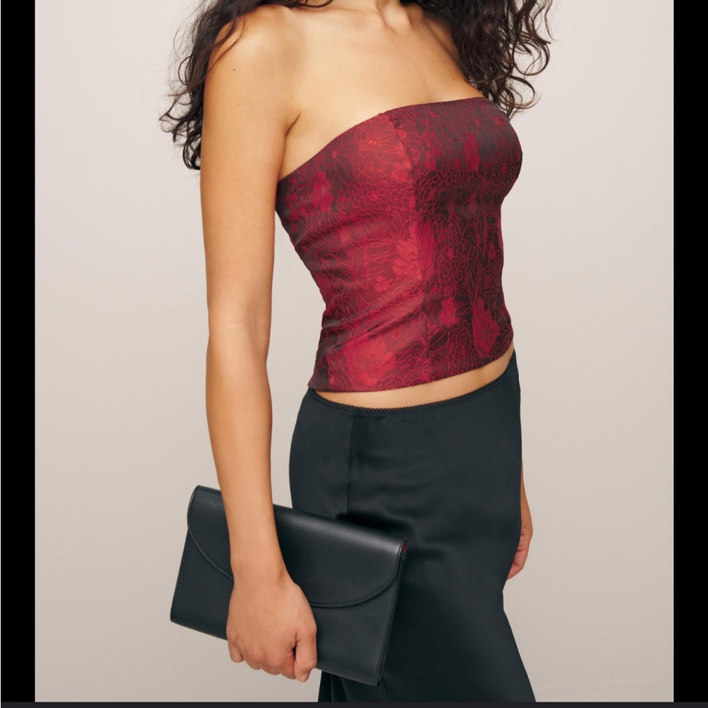 BNWT Reformation Georgia Deep Red Floral Strapless Top - Picture 3 of 10